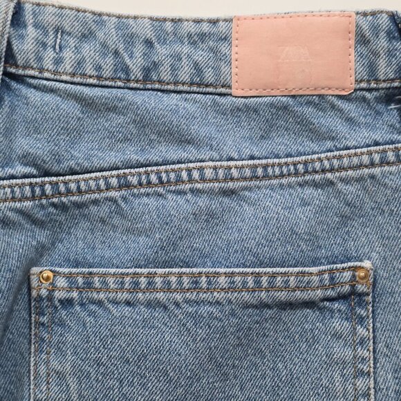 Zara Jeans Womens 12 Blue Straight Leg Cotton Boho Hippie Raw Hem Preppy Denim - Picture 13 of 16